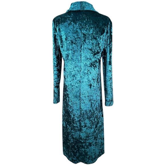 Teal Jewel Tone Crushed Velvet Longline Duster Cardigan | Open Front | Small - Picture 4 of 10